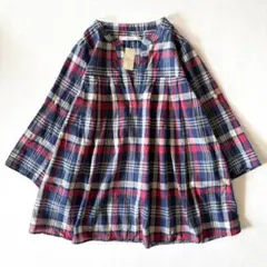 新品・美品♪shuca◆チェックスキッパーブラウス　スラブタック　コットン