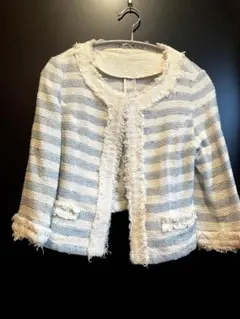 ストライプ ノーカラージャケット/7分袖フォーマルセレモニー