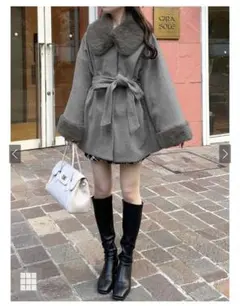 GRL 三上悠亜 リボンベルトファーティペット付きフレアコート