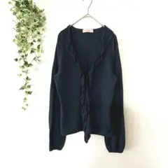 LAURA ASHLEY フリルカーディガン ネイビー 綿100%