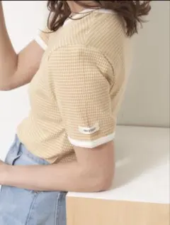 VANNIE U ハーフボーダーリンガーTシャツ イエロー　フリーサイズのサムネイル