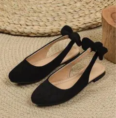 ブラック スエード風 スリングバックシューズ