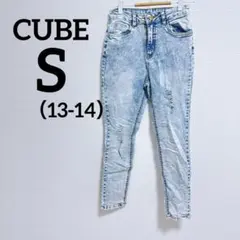 CUBE ライトブルー ダメージ デニム スキニーパンツ S 長ズボン