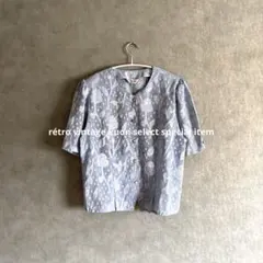 昭和レトロ半袖ブラウス　ヴィンテージシャツ　総柄シャツ　水色　夏コーデ　レトロ