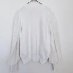 ニット 長袖 シフォン フェミニン 【S～M】ホワイト 透け感 デート お出かけ