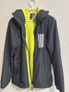 adidas フリース内側ウィンドブレーカー 黒/黄緑　Мサイズ