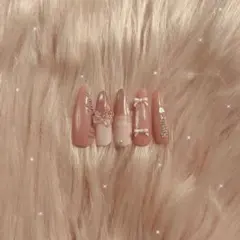 量産型 ピンク レース マグネット ネイルチップ リボン ガーリー 韓国 10本