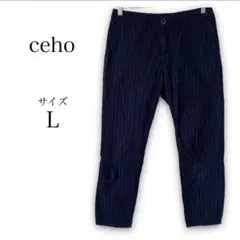 【Ceho】カジュアルパンツ 7分袖 ストラップ Lサイズ 綿混 総柄