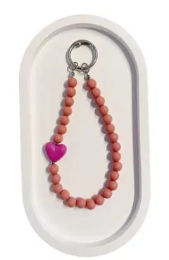 【No.89】スマホストラップ　ビーズストラップ　ダークピンク