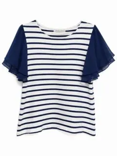 LOWRYS FARM 異素材 ボーダー フレア袖 半袖カットソー M 夏のサムネイル