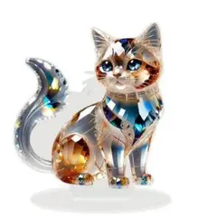 クリスタルキャット レインボー 置物 猫 インテリア 2D クリスタル