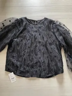 AMELY チュールトップス　シアー　ドット　パフスリーブ