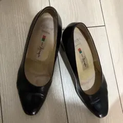 銀座かねまつ　黒 レザー ハイヒール パンプス