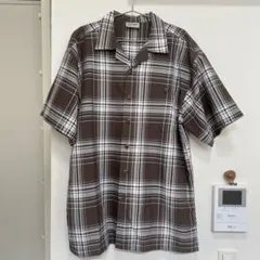 チェックシャツ 半袖 L ブラウン 開襟 古着 レトロ メンズ