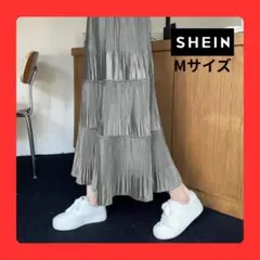 【美品】SHEIN プリーツスカート ロング丈 グレー M フレアスカート 秋冬