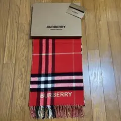 新品箱付★BURBERRY カシミヤ マフラー レッド ×ベージュ　チェックのサムネイル