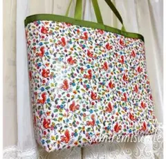 キャスキッドソン＊ハンドメイド＊厚手ラミネート肩掛けトートバッグ＊マルシェバッグ