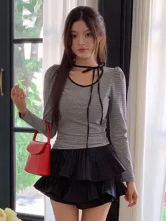 レディース トップス ストライプ リボン 長袖カットソー カジュアルTシャツ