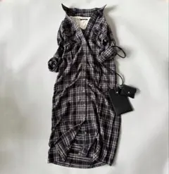 バンヤードストーム シャツワンピース 長袖 ロング丈 マキシ丈 チェック柄