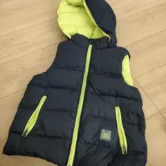 フード付きダウンベスト ネイビー/ライム