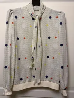 united bambooユナイテッドバンブーボウタイ付き多色ドットブラウス　4