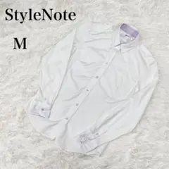 StyleNote ベルメゾン 長袖 クレリックシャツ 白×ラベンダー 9R M
