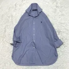 極美品 ラルフローレン 長袖 シャツ 大きいサイズ 4L ストライプ 刺繍 青