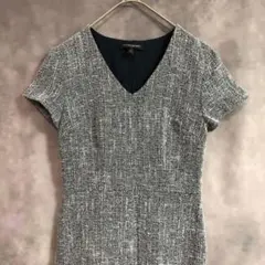 【美品】✨超豪華 グレーのワンピースフィッティングドレス、半袖、Vネック S