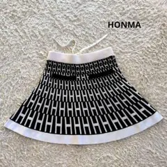 本間ゴルフ　　Hロゴ ニットスカート Sサイズ　モノトーン　フレア