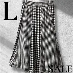 「即日発送」L グレー黒チェック柄フレアロングドレススカート