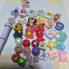 ふわりくま様専用カスタムボールペン1本、各種ビーズ30個セット
