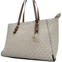 極美品　マイケルコース　トートバッグ　ビジネス　pvc　MK柄　白　A4　肩掛け