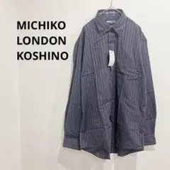 【新品】MICHIKO LONDON 長袖シャツ ストライプ 黒 エンジ Lのサムネイル