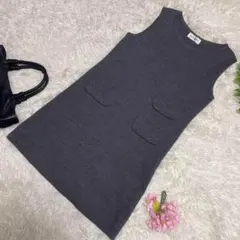 イヴ・サンローラン　ヴィンテージ　レトロ　ウールニットワンピース　サイズM 福助 イヴ・サンローラン ヴィンテージ レトロ ウールニット