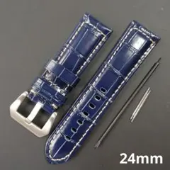 腕時計バンド　レザーベルト　24mm ダークブルー