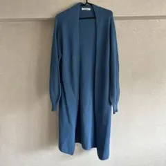 【新品級DOUDOU】青いロングカーディガン 長袖 リブ編み