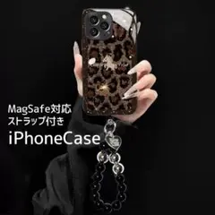 iPhone17Promax落下防止ストラップ付ヒョウ柄 キラキラ ケースホース