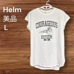 美品 しまむら Helm(ヘルム)カレッジ風タイガープリントTシャツ L 黒白のサムネイル