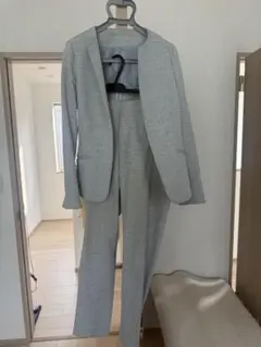 セットアップ ノーカラー ジャケット パンツ グリーン系 グリーン