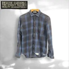 【名作】DELUXE オンブレチェック ネルシャツ M ブルー デラックスのサムネイル