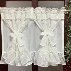 リボンカフェカーテン ♡ オフホワイト刺繍レース