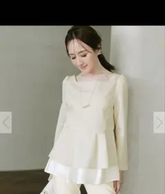 ユアーズ ur’s ふくれジャガードティアードペプラムトップス アイボリー