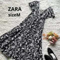 ザラ　美品フラワー刺繍ティアードワンピース　エンブロイダリー　レースアップ　M