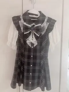 Secrethoney レースラッフルセットアップ ブラックチェック