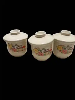 昭和レトロ　蓋付き茶碗蒸し容器3個　お祝い用　おもてなし