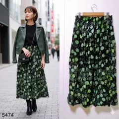 ママファクトリー 総柄ロングスカート MLサイズ グリーン系プリント 美品