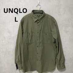 ユニクロ ウォッシュワークシャツ メンズ カーキ L