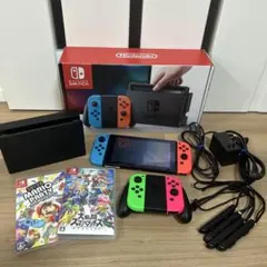 【美品】Switch 本体 + スマブラ、マリオパーティ+純正ジョイコン