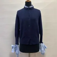Dazy レイヤー風ニットカーディガン リボン付 ネイビー レディース
