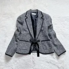 ツイードジャケット リボン付き テーラード パイピングデザイン ショート丈 上品